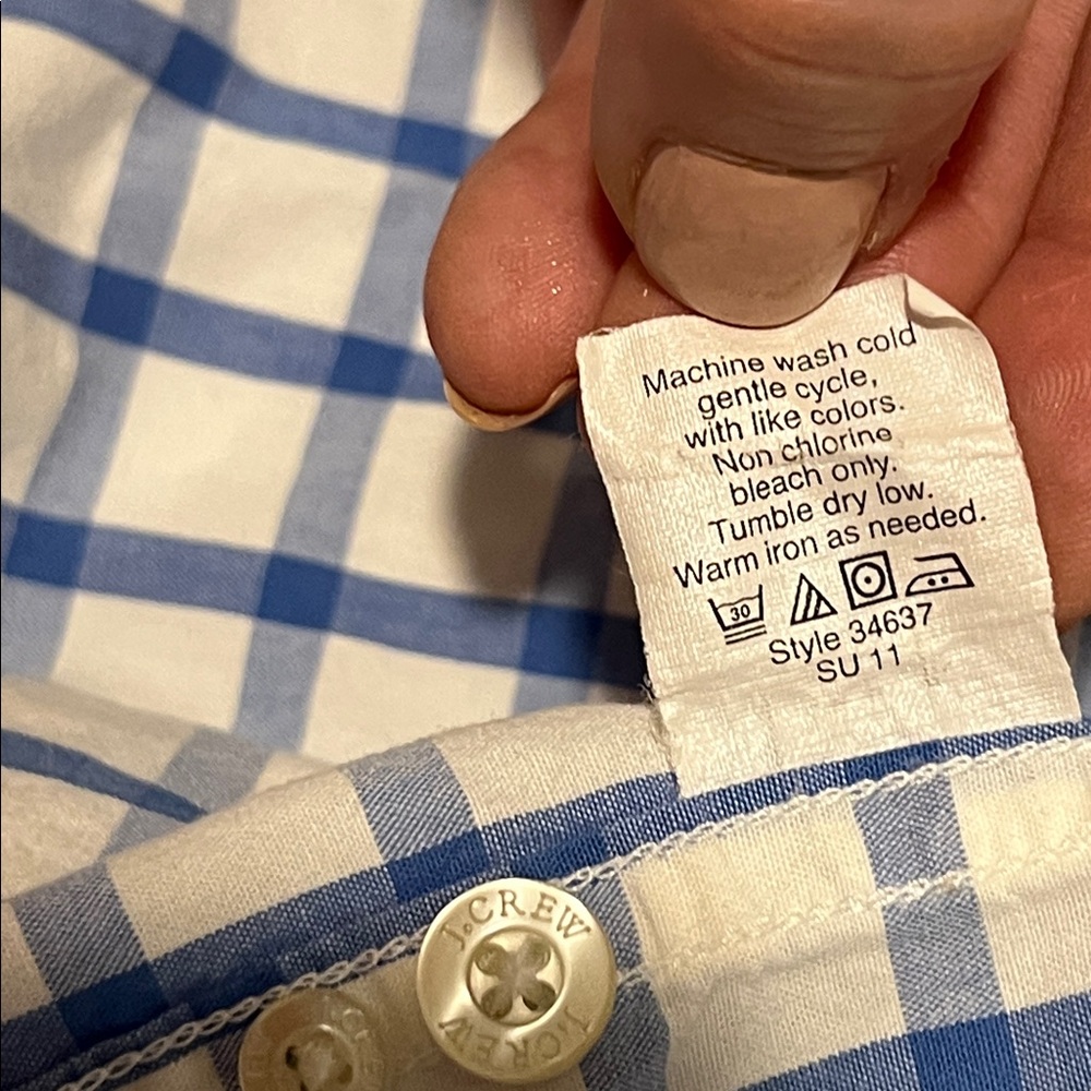 J. Crew Men's Blue and White Windowpane‎ Plaid Shirt 100% Cotton Tailor Fit S - Picture 4 of 6